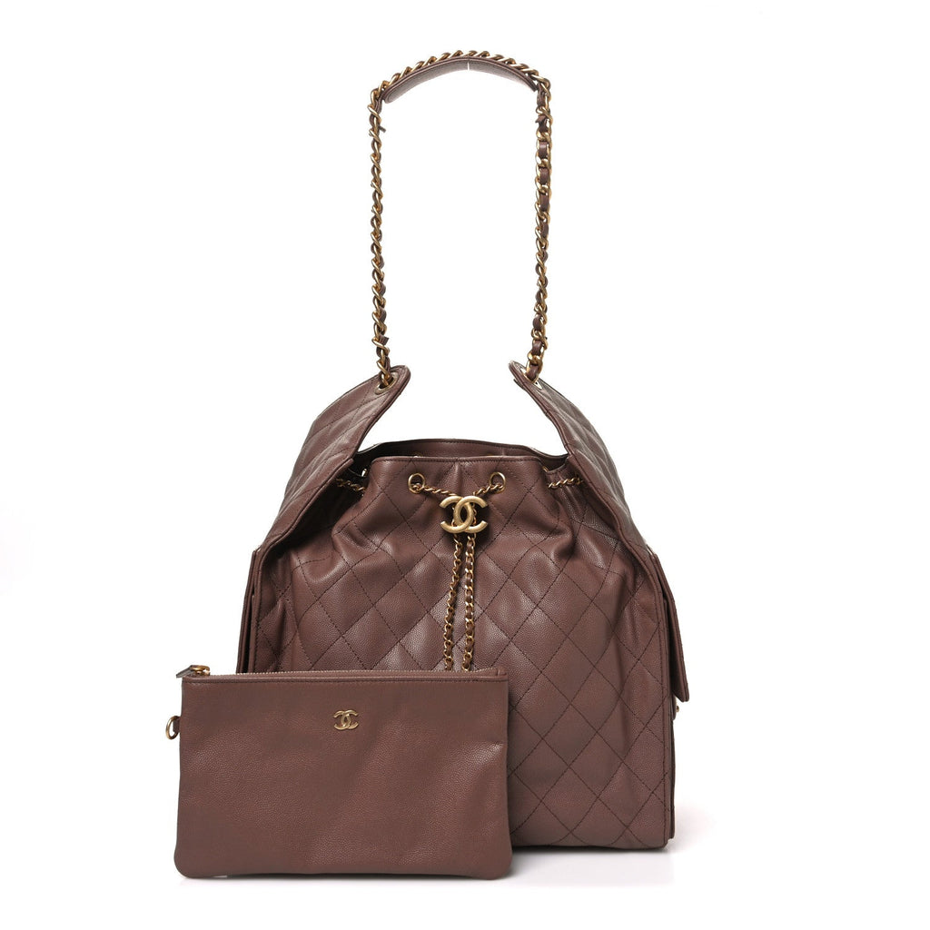 Caviar Quilted Medium Chanel 25 Handbag Brown