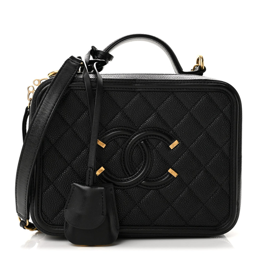 Caviar Quilted Medium CC Filigree Vanity Case Black