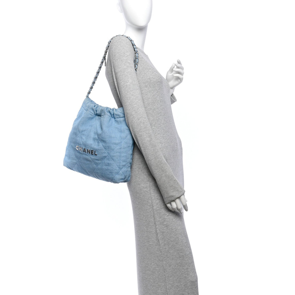 Denim Quilted Chanel 22 Light Blue