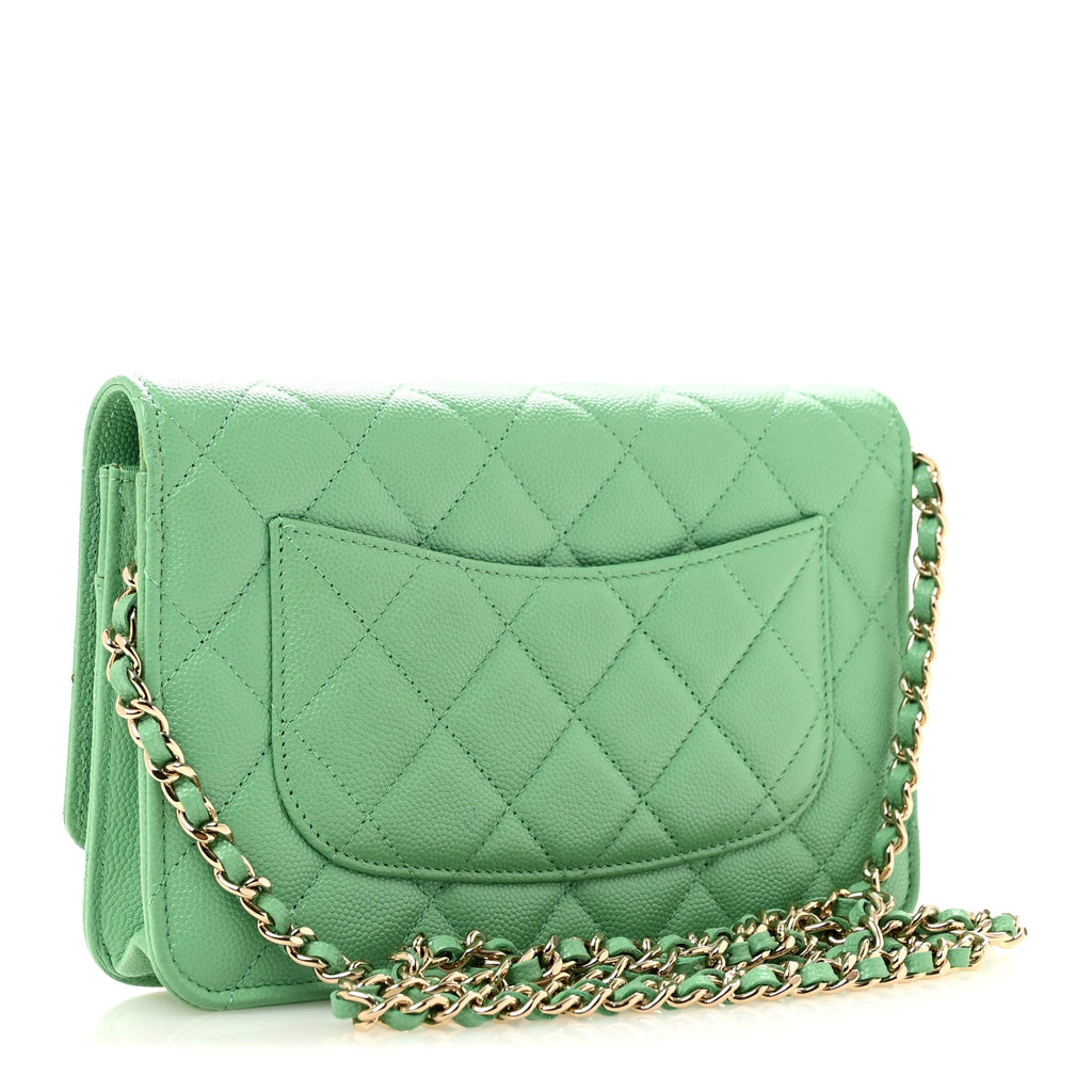 Caviar Quilted Wallet On Chain WOC Green
