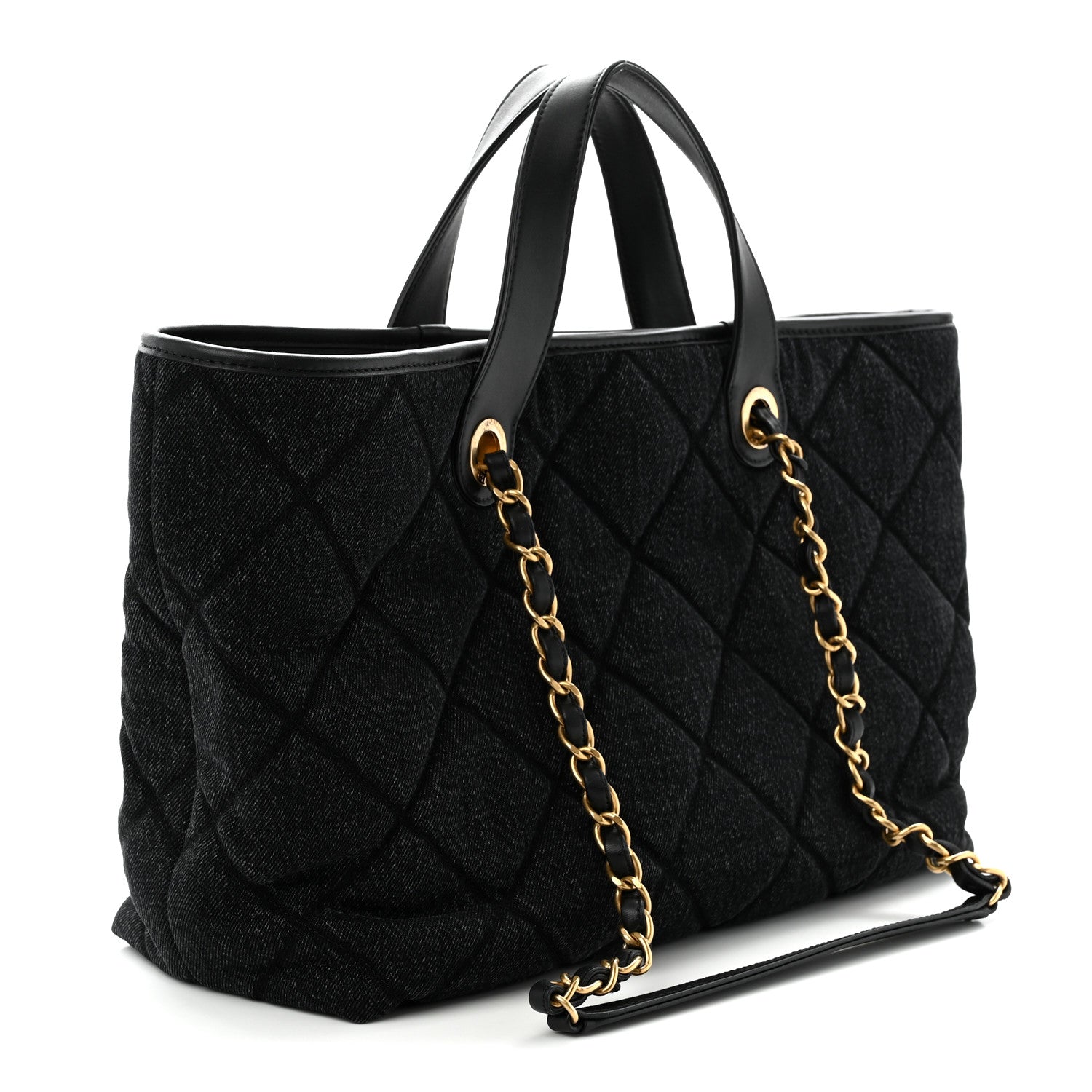 Denim Calfskin Quilted Small Deauville tote  Black
