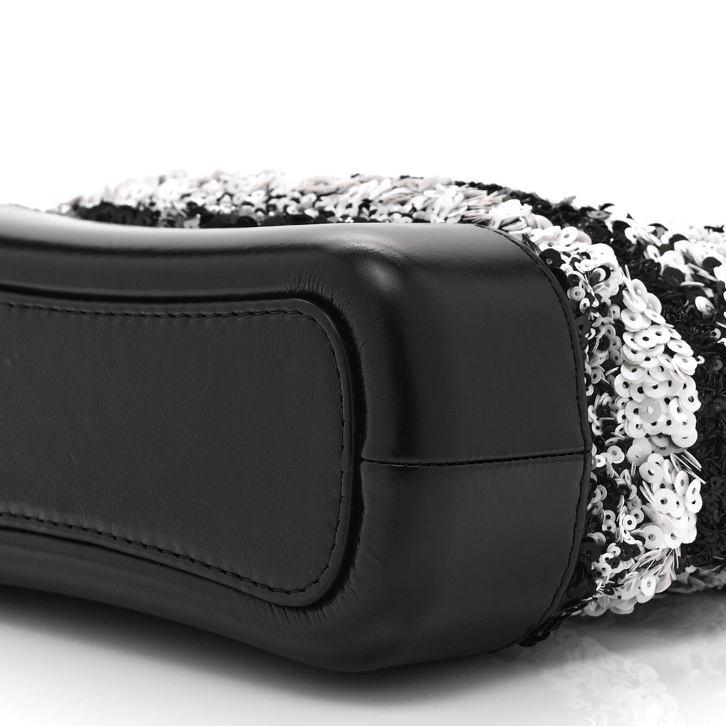 Sequin Calfskin Small Gabrielle Hobo Black White