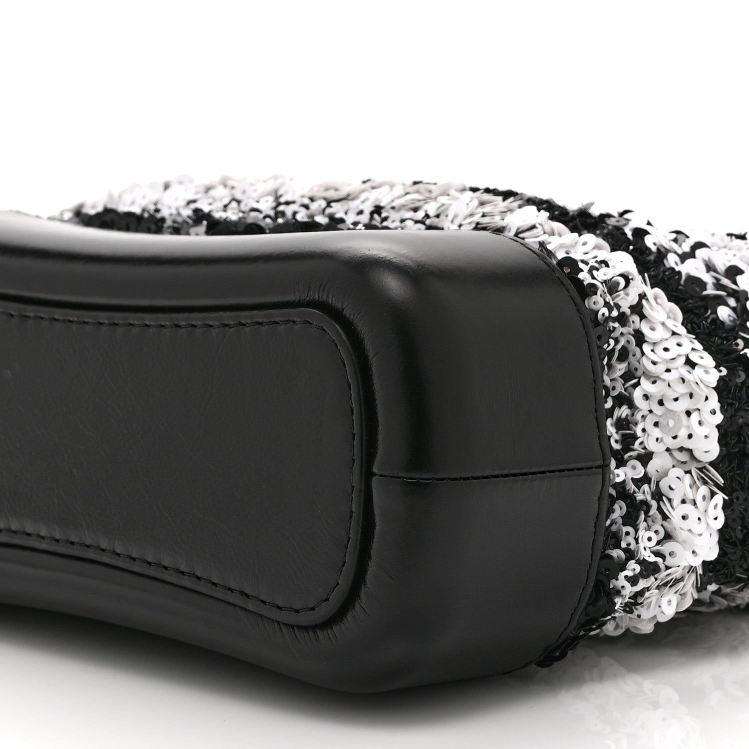 Sequin Calfskin Small Gabrielle Hobo Black White