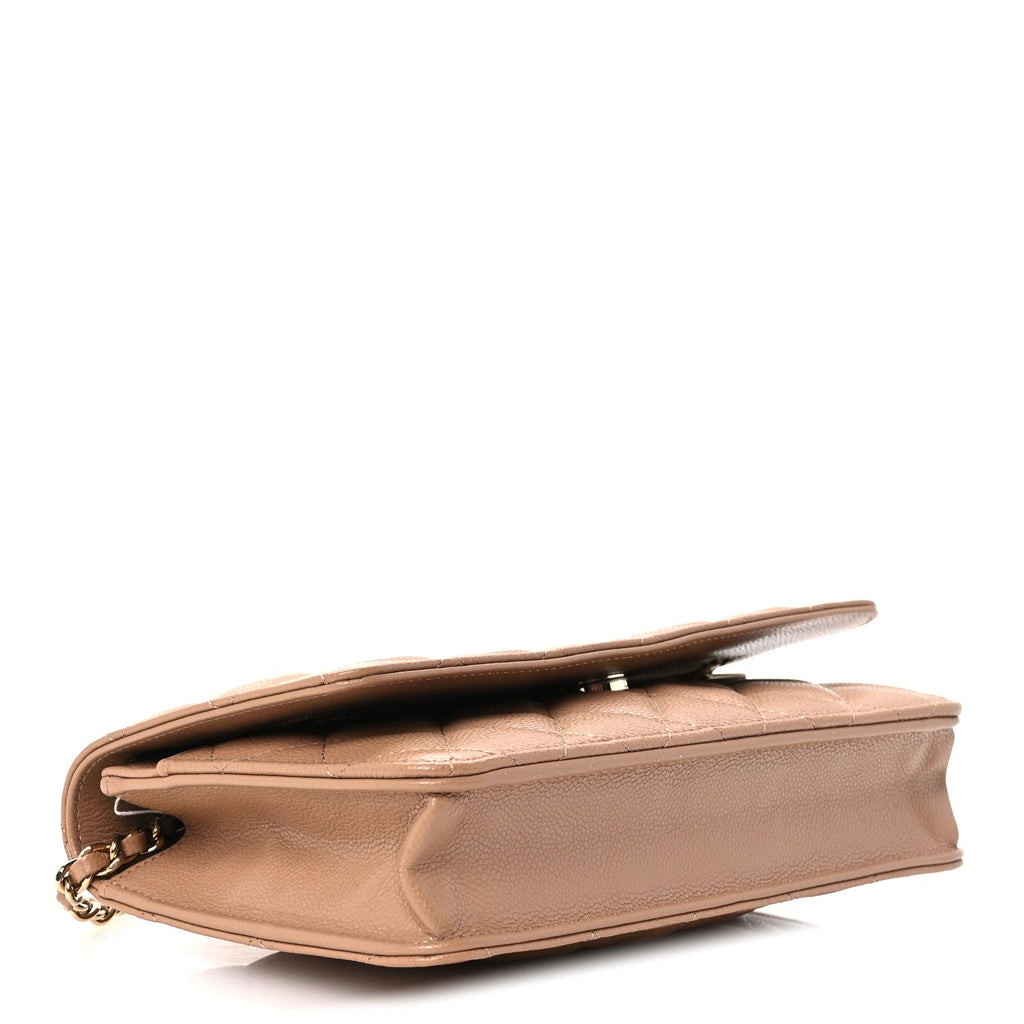 Caviar Quilted Wallet on Chain WOC Dark Beige