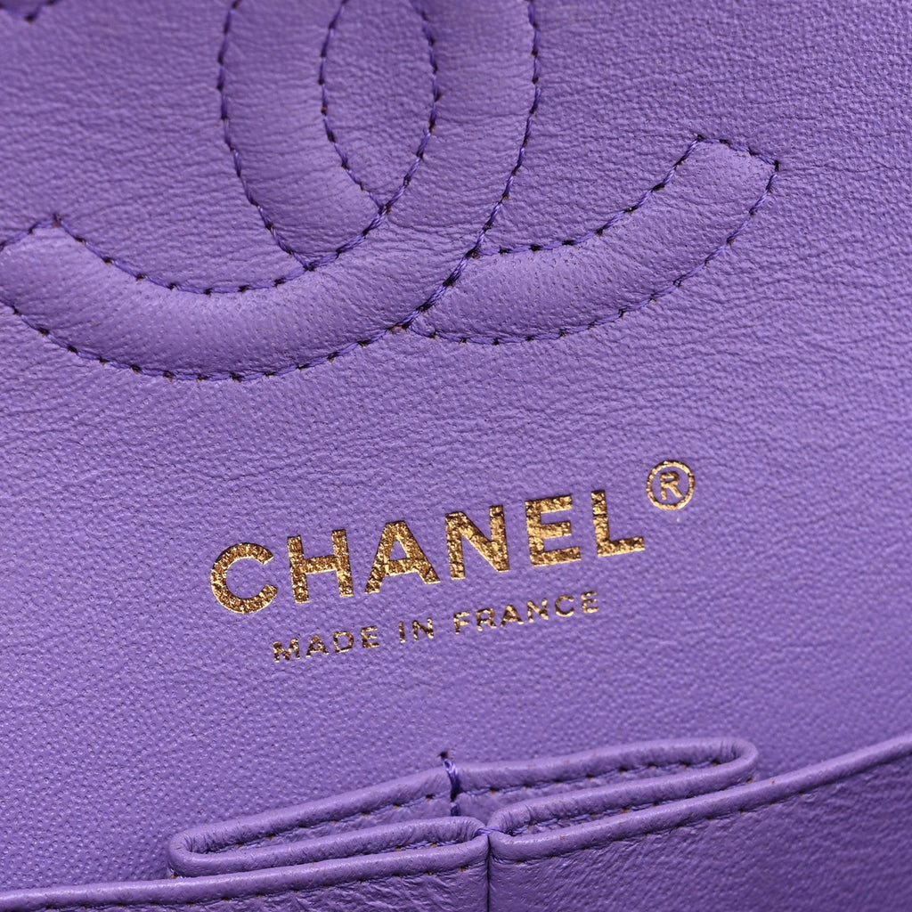 Caviar Quilted Small Double Flap Purple