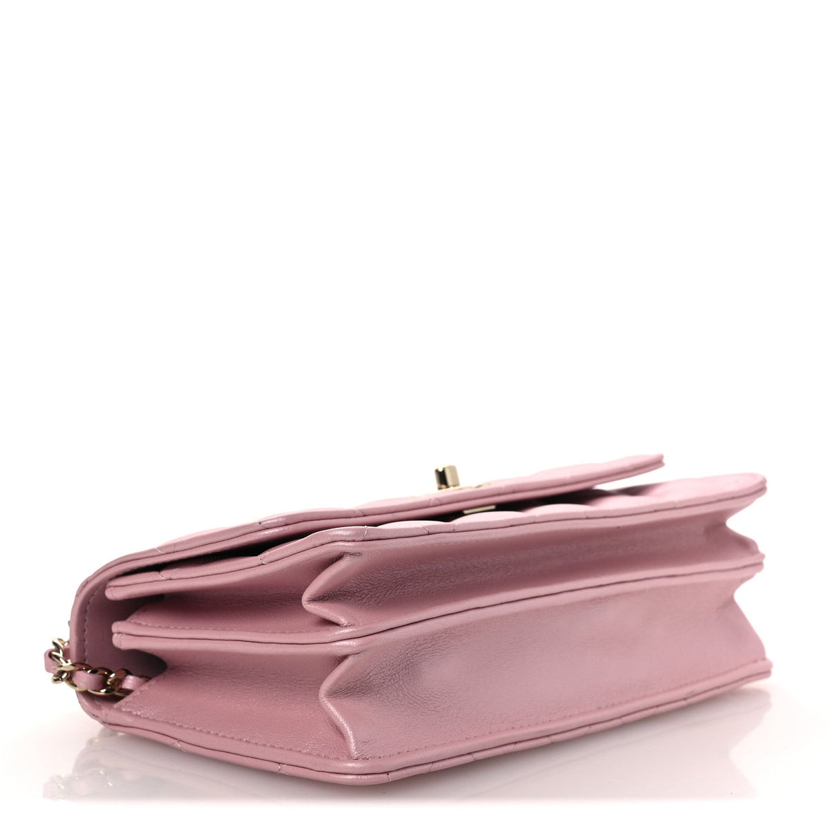 Pearly Lambskin Quilted Charms Wallet On Chain WOC Light Pink