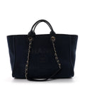 Mixed Fibers Calfskin Medium Deauville Tote Navy Blue