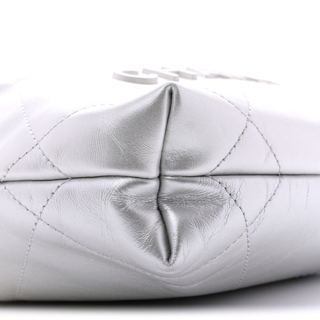 Metallic Shaded Calfskin Quilted Mini Chanel 22 White Silver