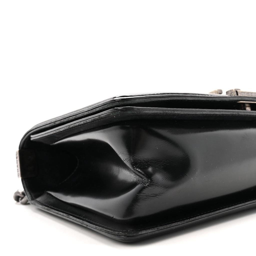 Glazed Calfskin Medium Boy Flap Black