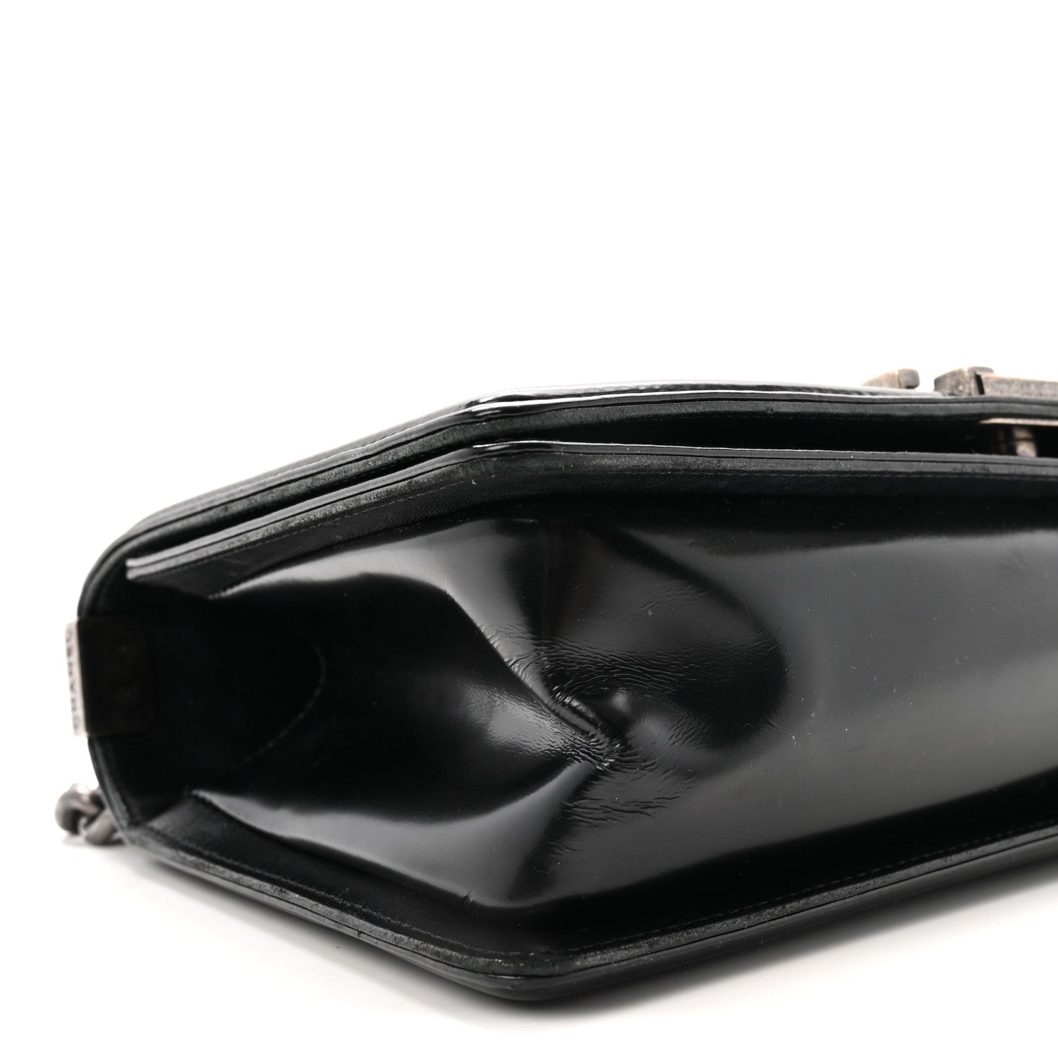Glazed Calfskin Medium Boy Flap Black
