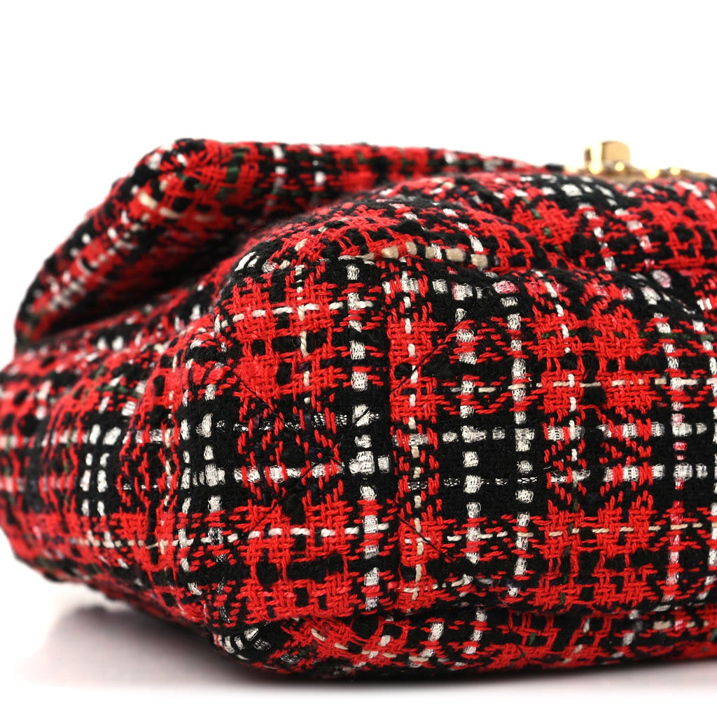 Tweed Quilted Medium Chanel 19 Flap Red Black