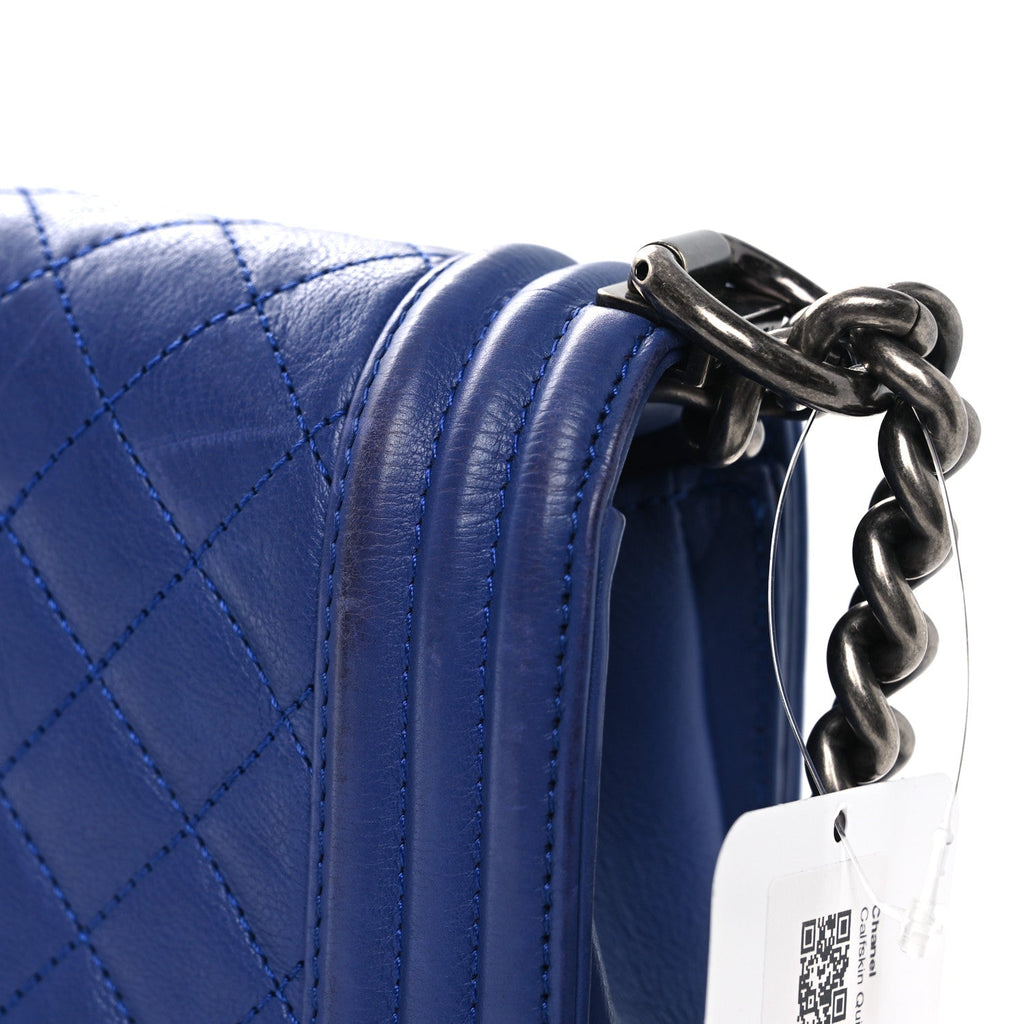 Calfskin Quilted Medium Boy Flap Blue