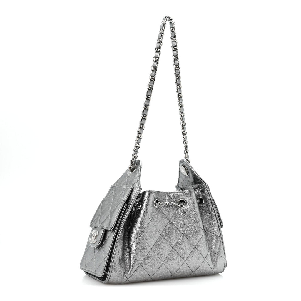 Metallic Caviar Quilted Mini Chanel 25 Handbag Anthracite