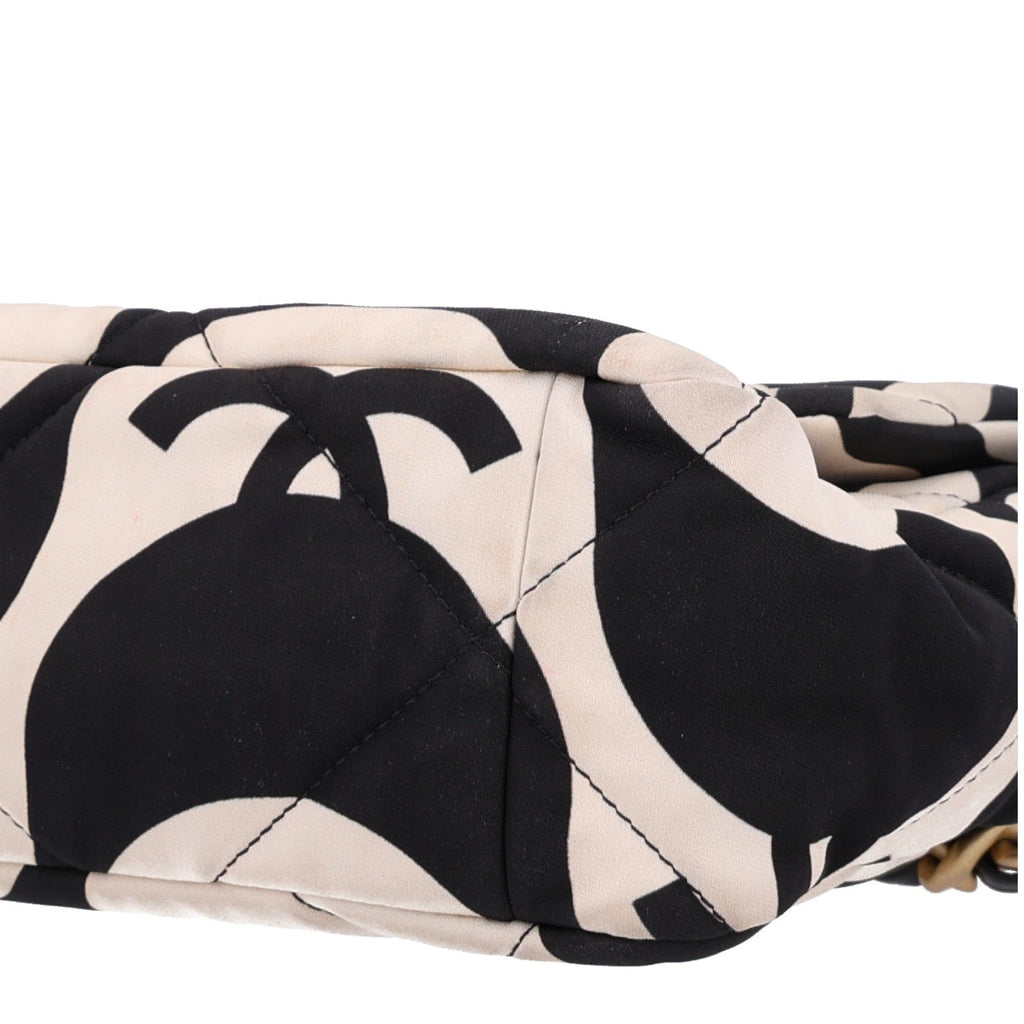 Fabric Printed Large Chanel 19 Flap Black Ecru