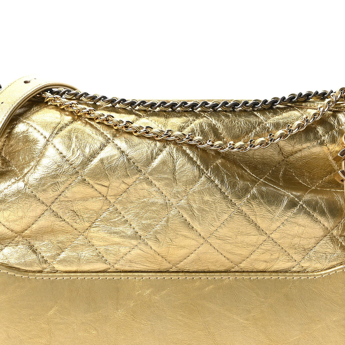 Metallic Aged Calfskin Quilted Medium Gabrielle Gold