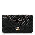Lambskin Chevron Quilted Medium Double Flap Black