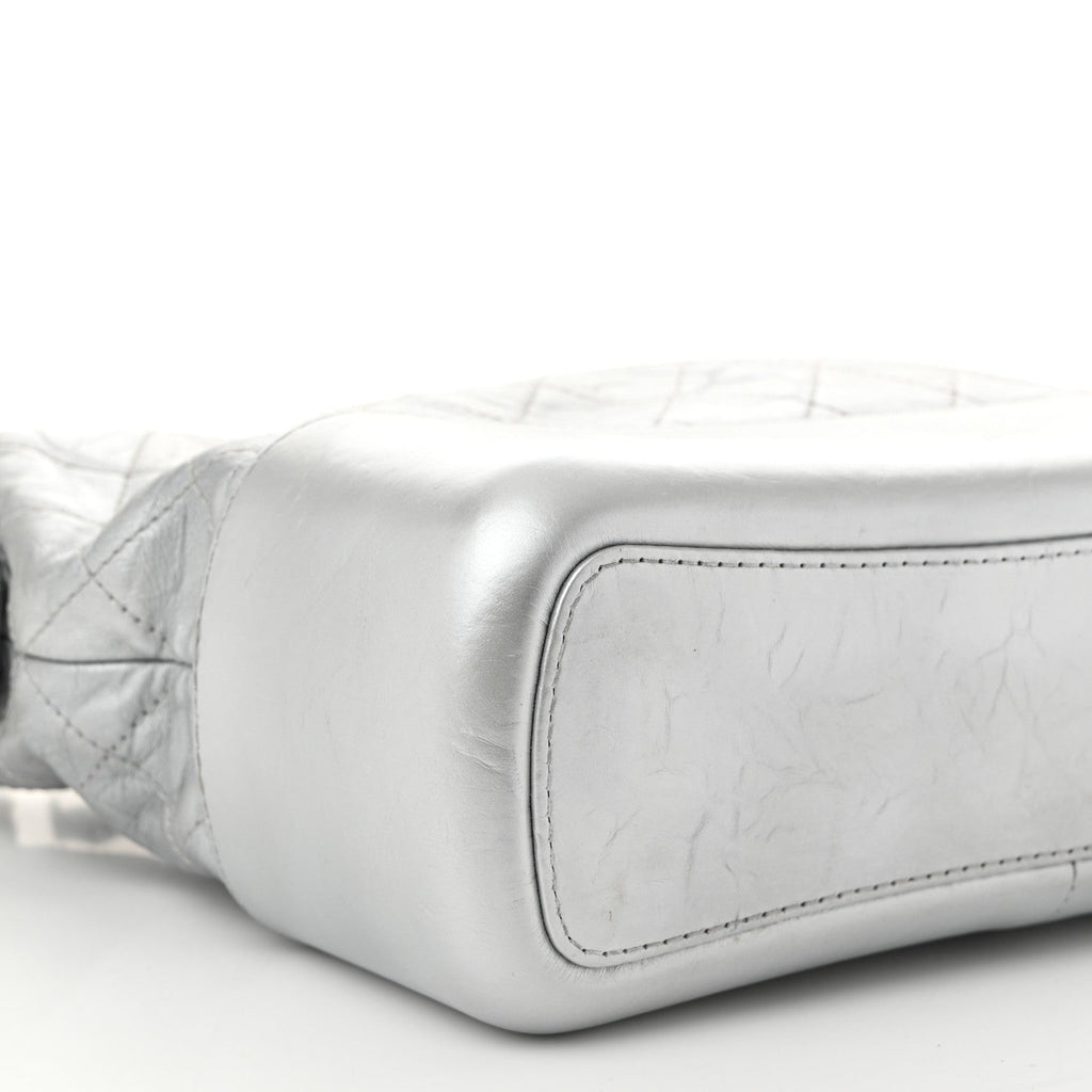 Metallic Aged Calfskin Quilted Medium Gabrielle Silver