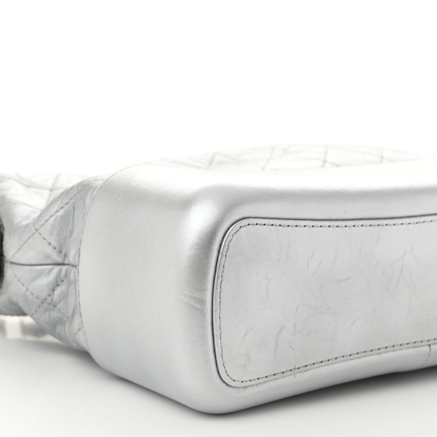 Metallic Aged Calfskin Quilted Medium Gabrielle Silver