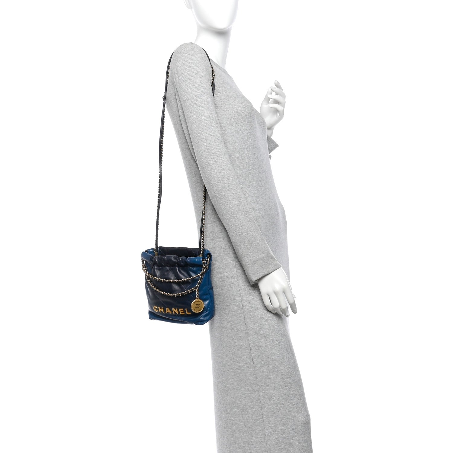 Shaded Calfskin Quilted Mini Chanel 22 Blue Dark Blue