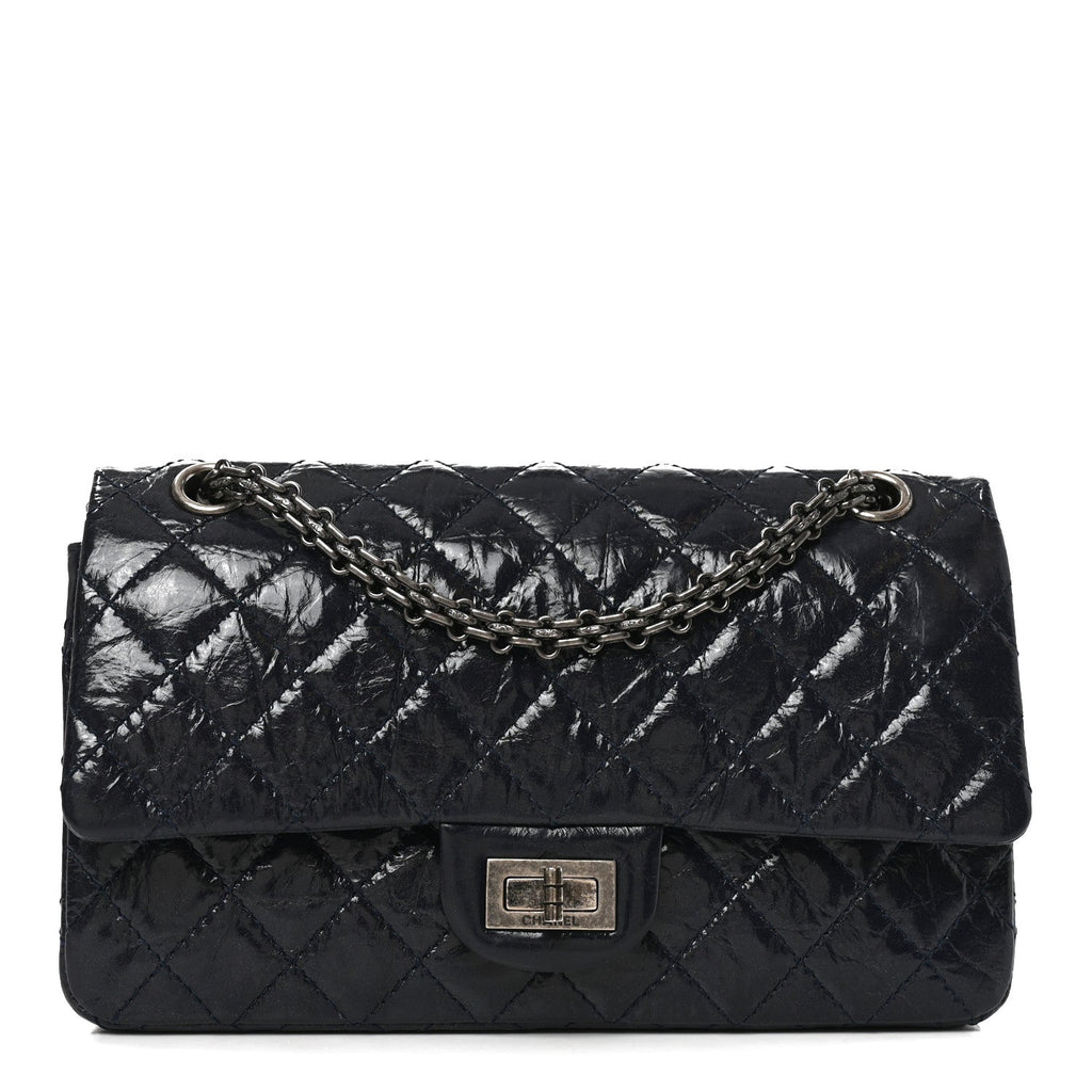 Glazed Calfskin Quilted 2.55 Reissue 225 Flap Dark Navy Blue