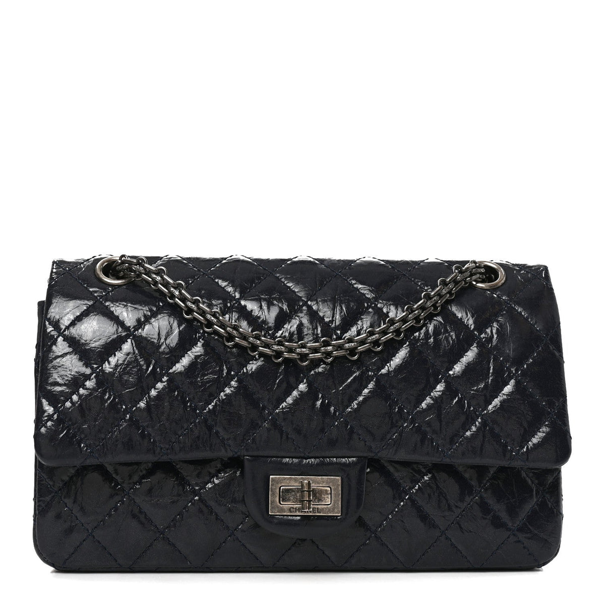 Glazed Calfskin Quilted 2.55 Reissue 225 Flap Dark Navy Blue