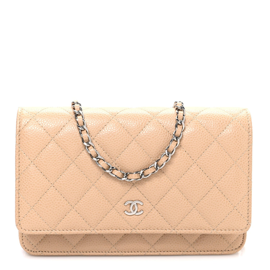 Caviar Quilted Wallet on Chain WOC Beige