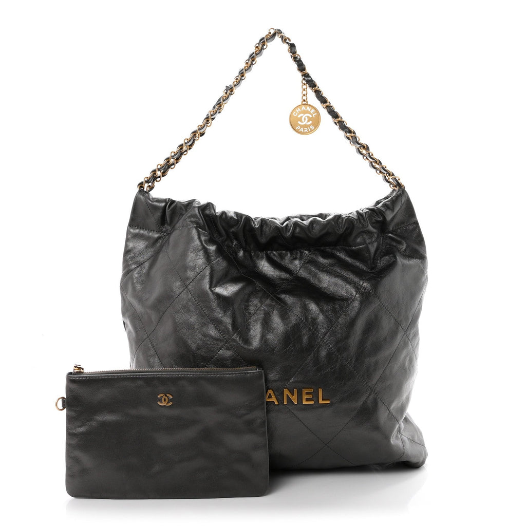 Metallic Calfskin Quilted Chanel 22 Ruthenium