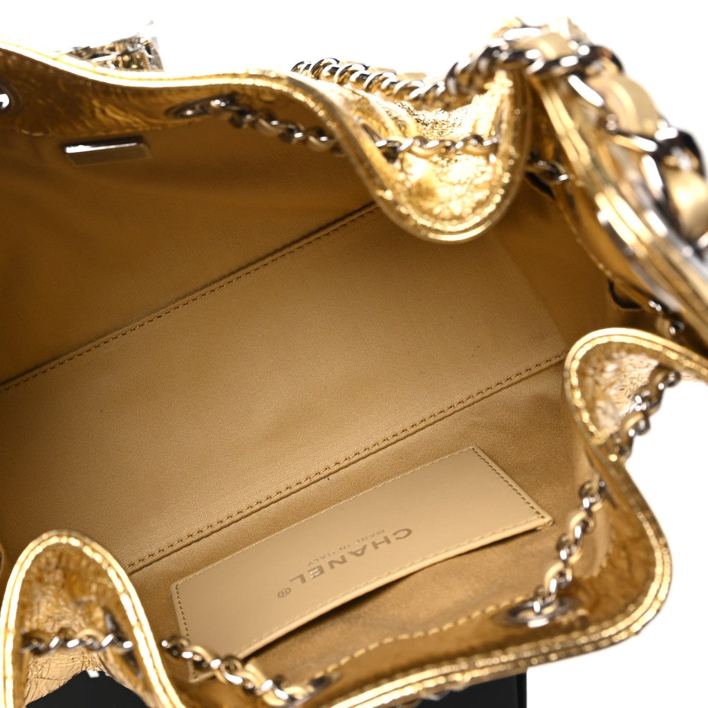 Metallic Aged Calfskin Quilted Mini Chanel 25 Handbag Gold
