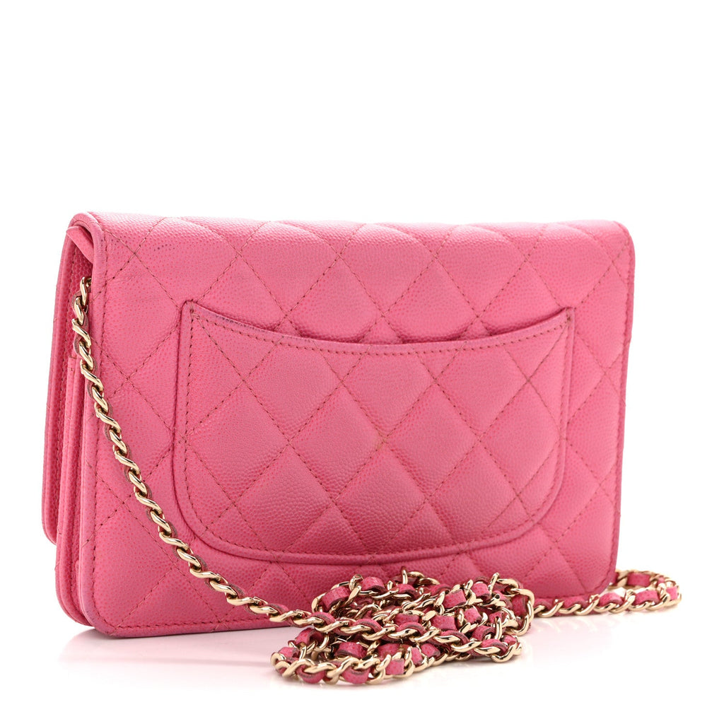 Caviar Quilted Wallet on Chain WOC Pink