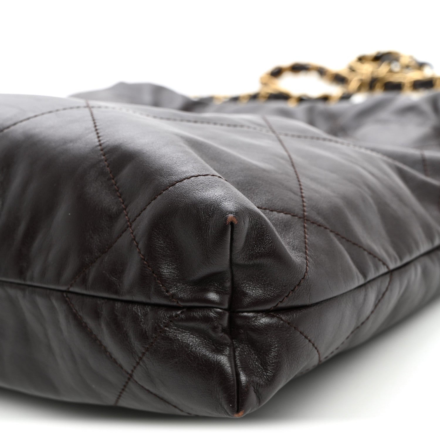 Shiny Calfskin Quilted Small Chanel 22 Dark Brown