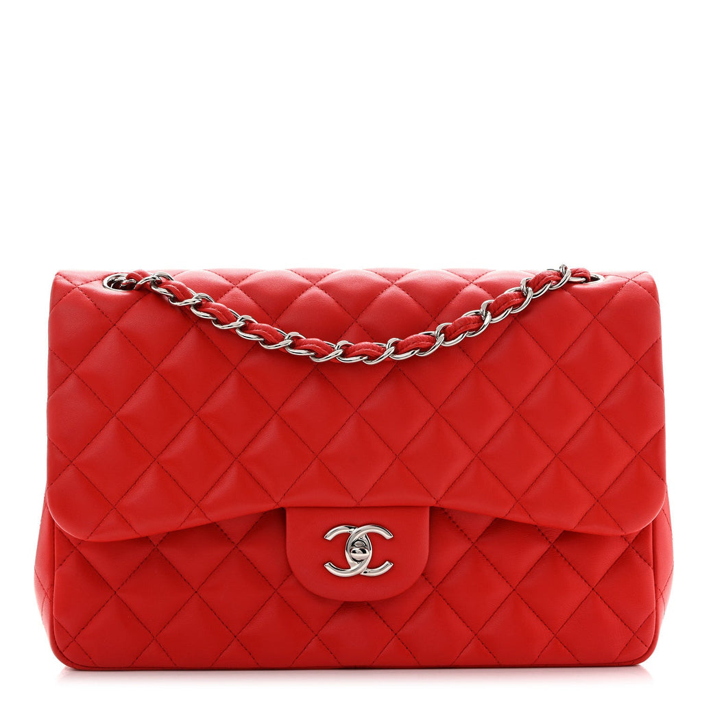 Lambskin Quilted Jumbo Double Flap Red