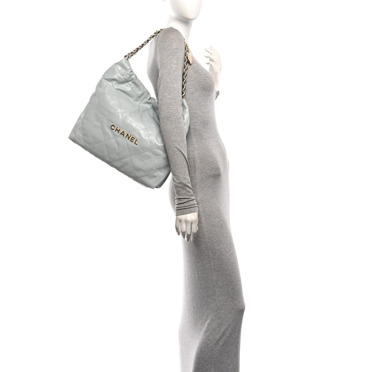 Shiny Calfskin Quilted Chanel 22 Light Blue