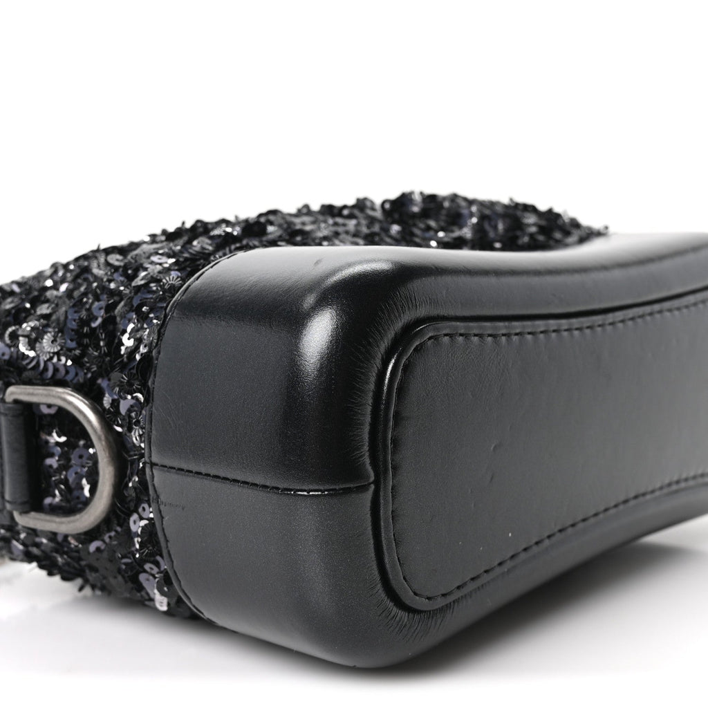 Sequin Calfskin Small Gabrielle Hobo Black Silver
