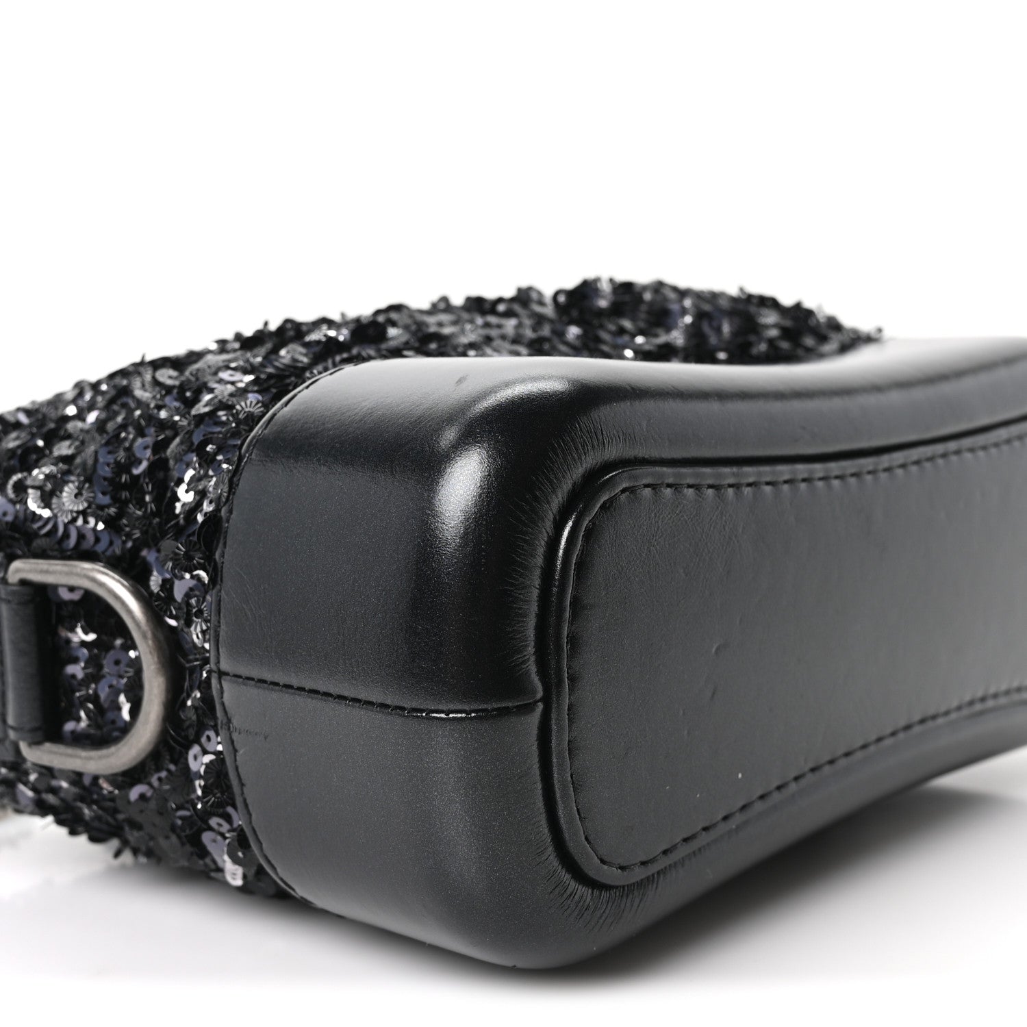 Sequin Calfskin Small Gabrielle Hobo Black Silver
