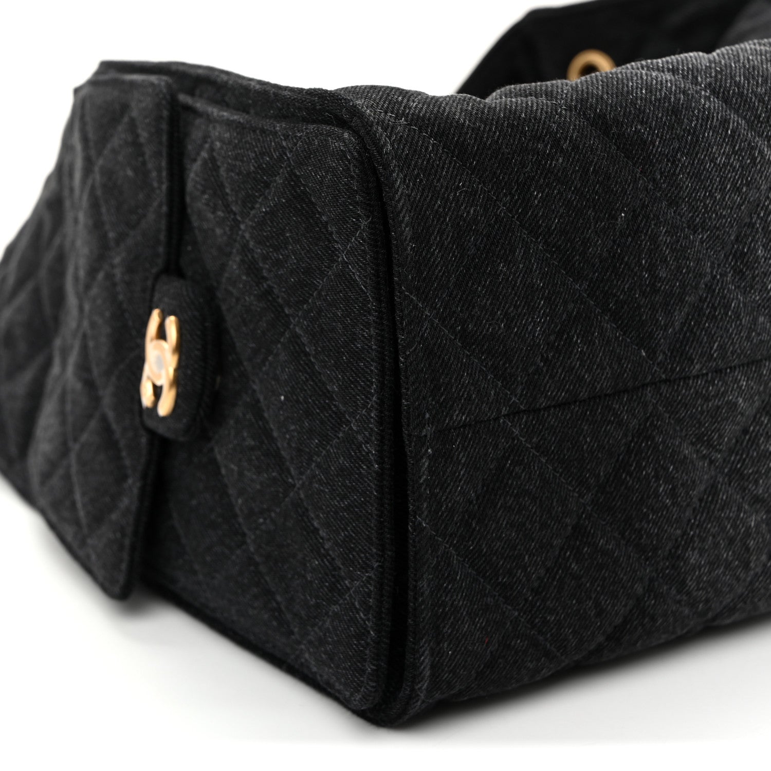 Washed Denim Quilted Medium Chanel 25 Handbag Black
