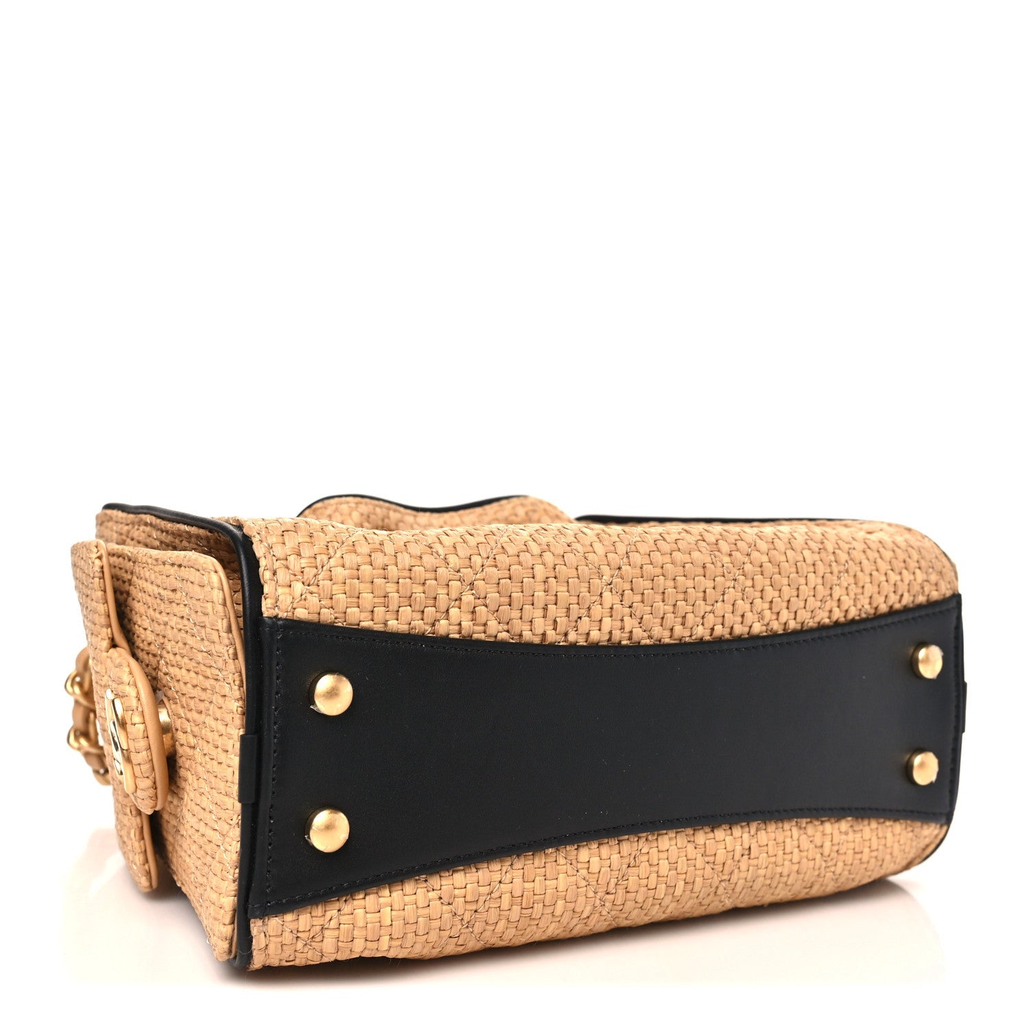 Braided Raffia Calfskin Quilted Mini Chanel 25 Handbag Beige Black