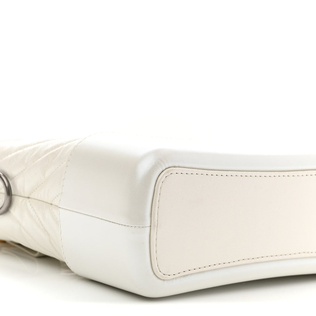 Aged Calfskin Chevron Quilted Medium Gabrielle Hobo White