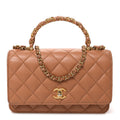 Shiny Caviar Quilted Pick Me Up Wallet On Chain WOC Beige