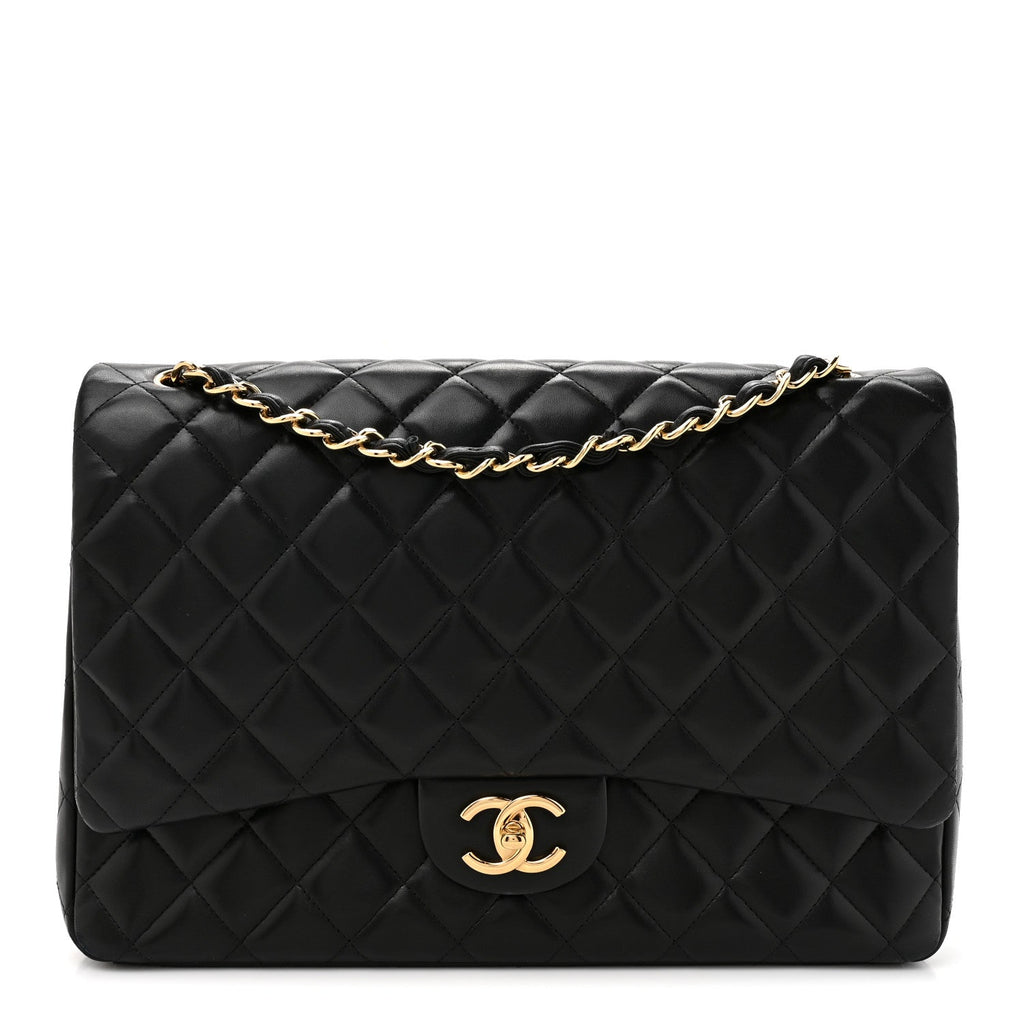 Lambskin Quilted Maxi Double Flap Black