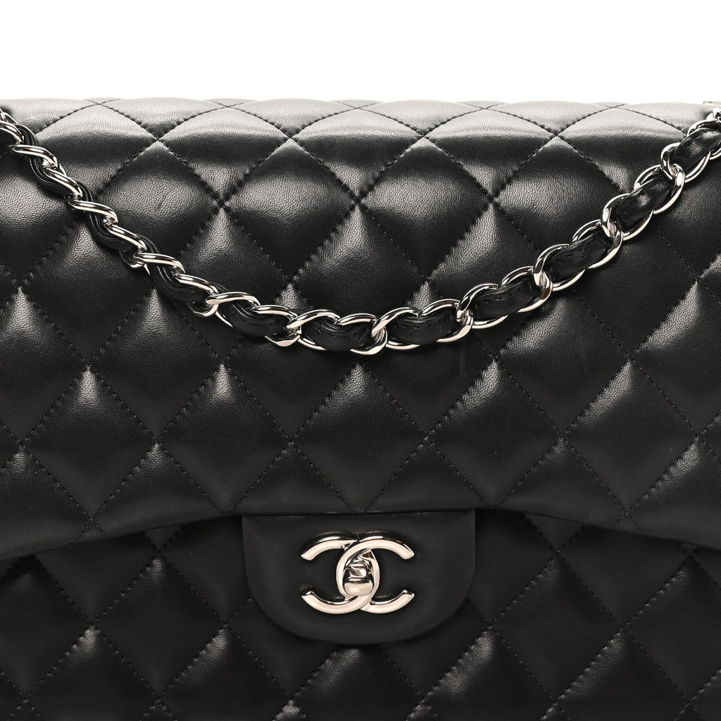 Lambskin Quilted Jumbo Double Flap Black