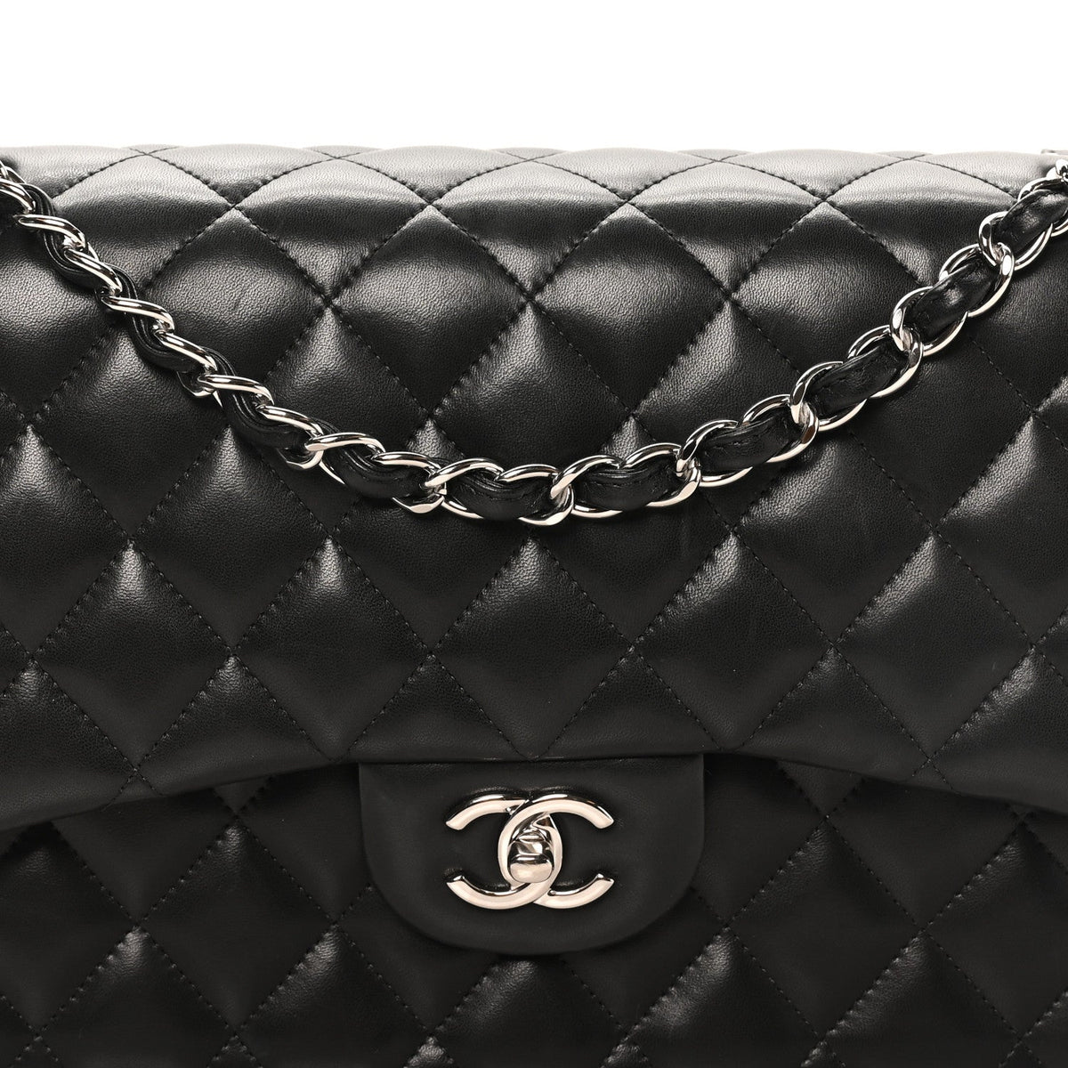 Lambskin Quilted Jumbo Double Flap Black