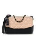Aged Calfskin Quilted Small Gabrielle Clutch With Chain Beige Black