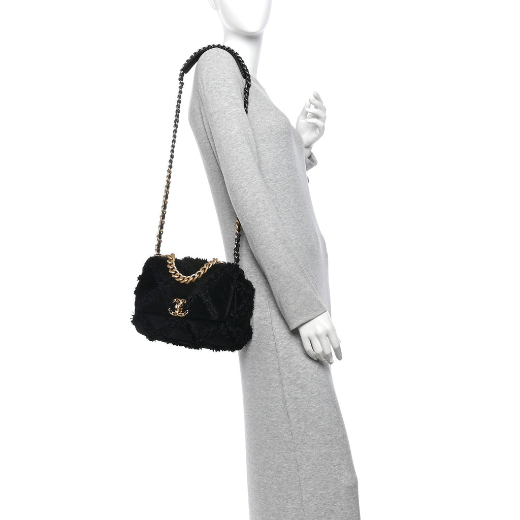 Cotton Canvas Quilted Medium Chanel 19 Flap Black