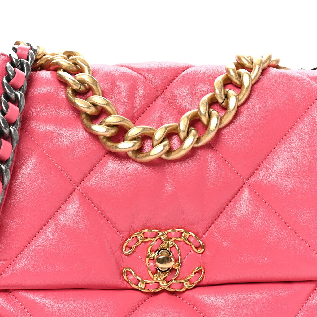 Goatskin Quilted Large Chanel 19 Flap Dark Pink