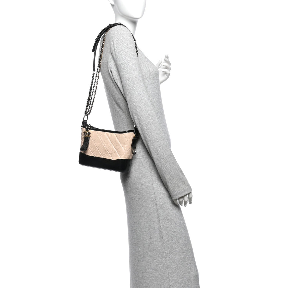 Aged Calfskin Quilted Small Gabrielle Hobo Beige Black