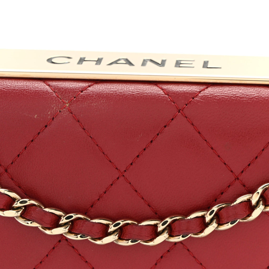 Lambskin Quilted Trendy CC Wallet On Chain WOC Red