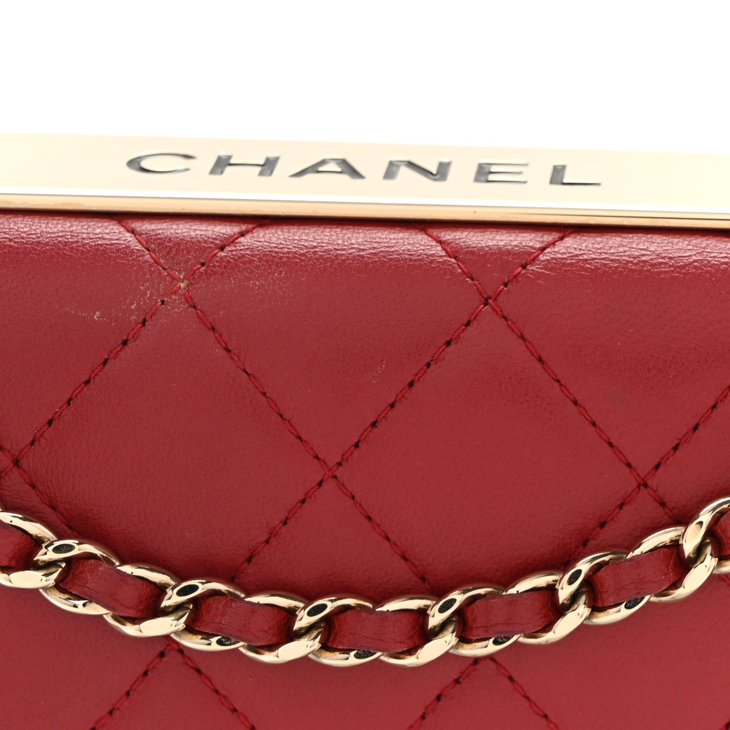 Lambskin Quilted Trendy CC Wallet On Chain WOC Red