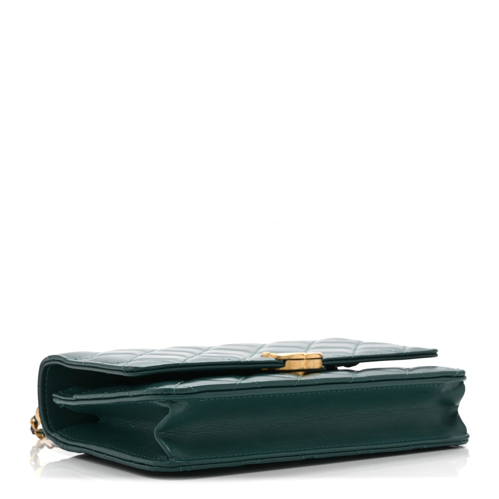 Calfskin Quilted Perfect FIt Wallet On Chain WOC Green