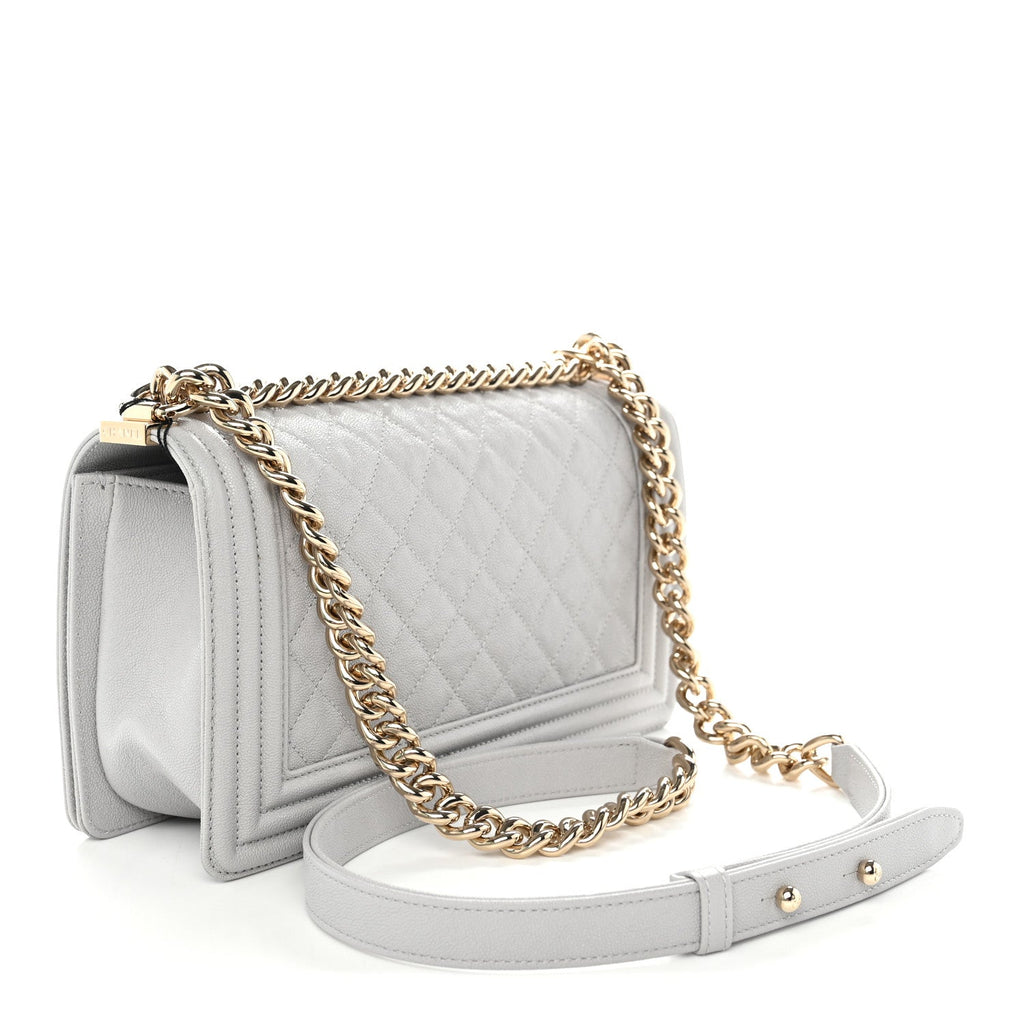Caviar Quilted Medium Boy Flap Light Grey
