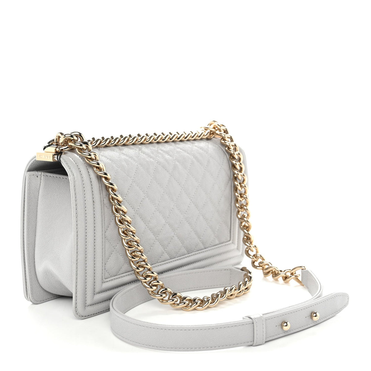 Caviar Quilted Medium Boy Flap Light Grey